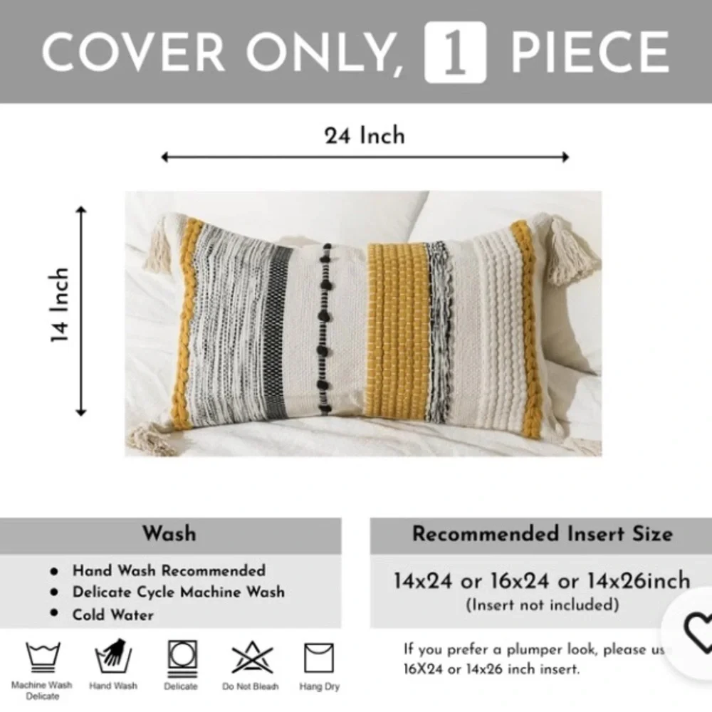 Bliss Blush Handmade Boho Yellow and Black Striped Pillow size 24x14 NWT